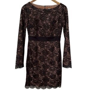 Trina Turk Dentelle Black Lace Dress Size 4 Long Sleeve Over Silk